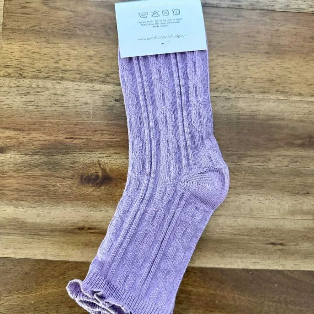 NEW SweetHoney Purple Ankle Cable Knit Socks 8/10 Girls Accessories
